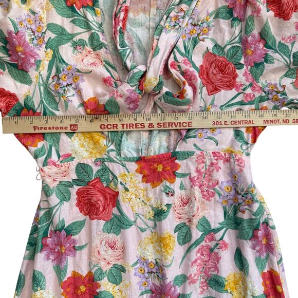 Old Navy Maxi Dress Large Pink Floral Puff Sleeve Linen Cut Out Twist Tie NWT - Picture 7 of 11